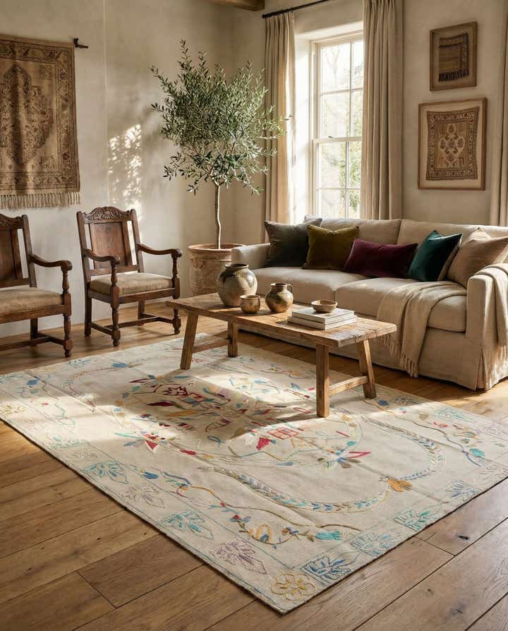 5' 7 x 7' 9 Hand Woven Kilim Suzani Wool Rug