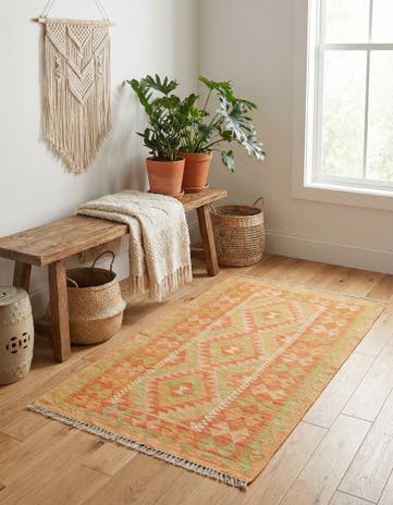 2' 4 x 4' 3 Hand Woven Kilim Waziri Wool Rug