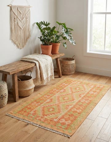 2' 4 x 4' 3 Hand Woven Kilim Waziri Wool Rug