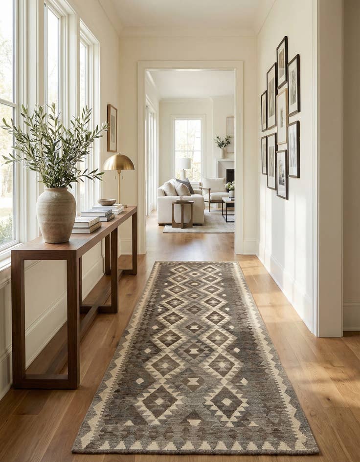 Detail image of  3' 1 x 9' 7  Hand Woven Kilim Maymana Wool Runner Rug