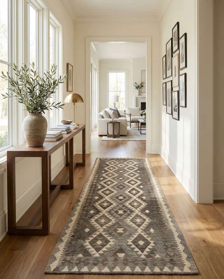 3' 1 x 9' 7 Hand Woven Kilim Maymana Wool Runner Rug
