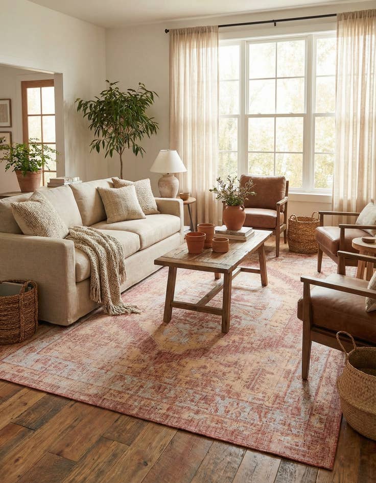 Detail image of  9' x 12'  Washable Traditional Indoor / Outdoor Rug