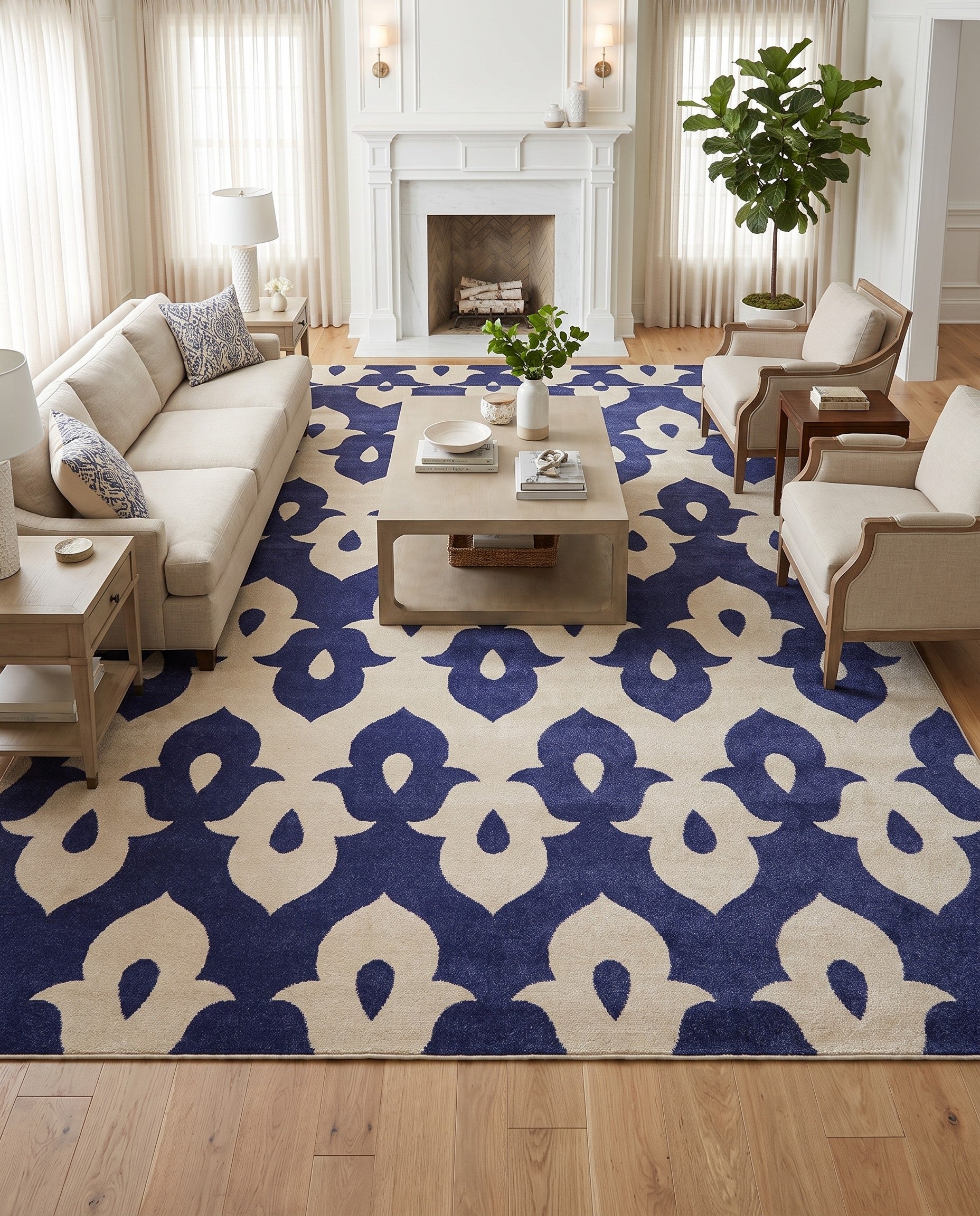 Navy Blue Ikat Rug