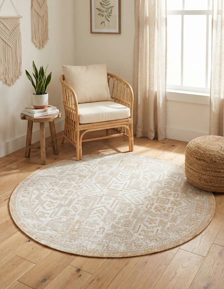 Detail image of 4' x 4'  Washable Aztec Indoor / Outdoor Round Rug