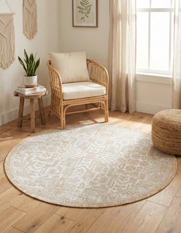 4' x 4' Easy-Clean Aztec Indoor / Outdoor Round Rug