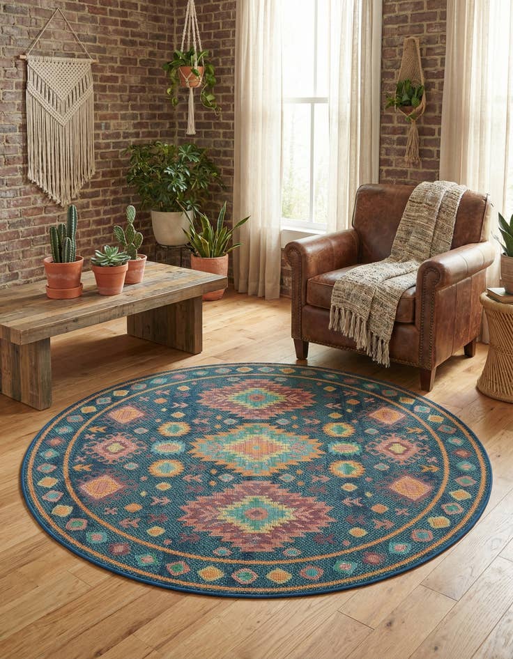 Detail image of 6' 1 x 6' 1 Easy-Clean Baja Indoor / Outdoor Round Rug