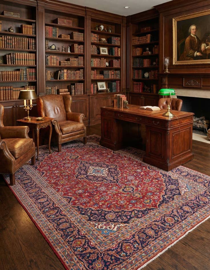 Detail image of 9' 6 x 13' 5  Hand Knotted Kashan Persian Wool Rug