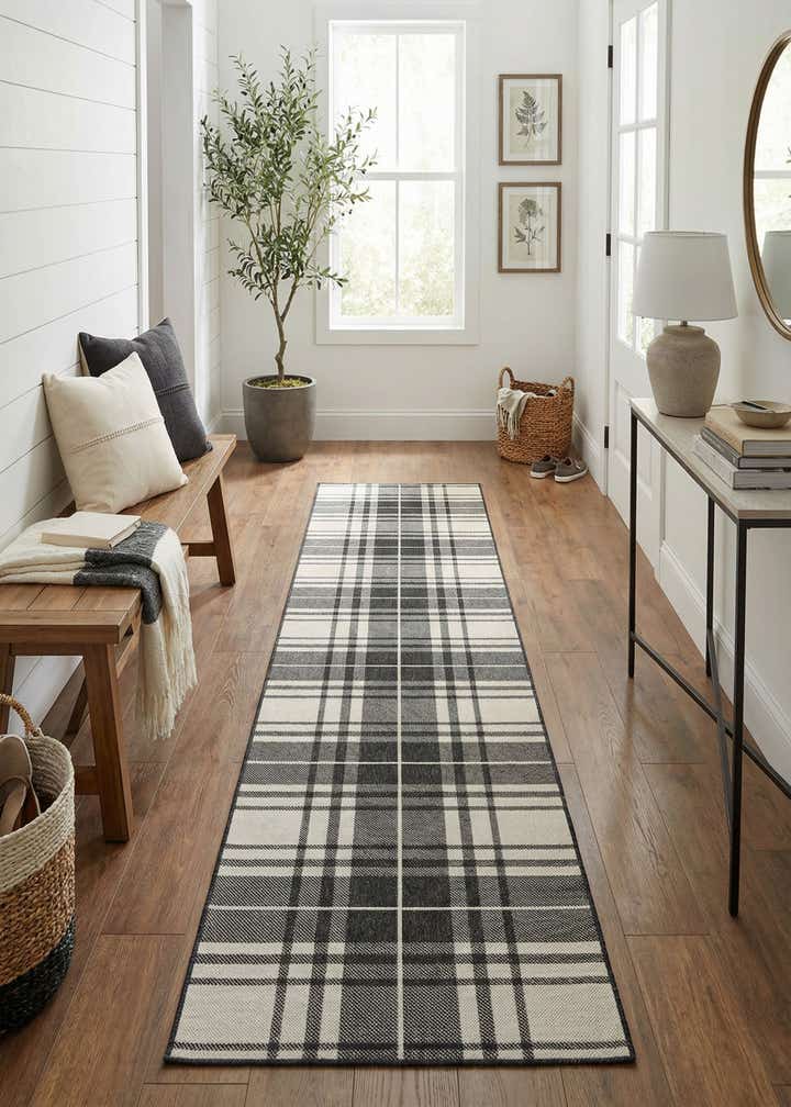 2' 7 x 12' Easy-Clean Checkered Indoor / Outdoor Runner Rug