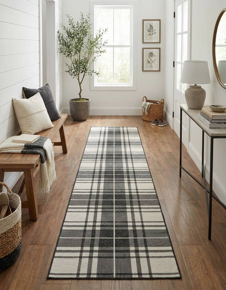 Detail image of 2' 7 x 12'  Washable Checkered Indoor / Outdoor Runner Rug