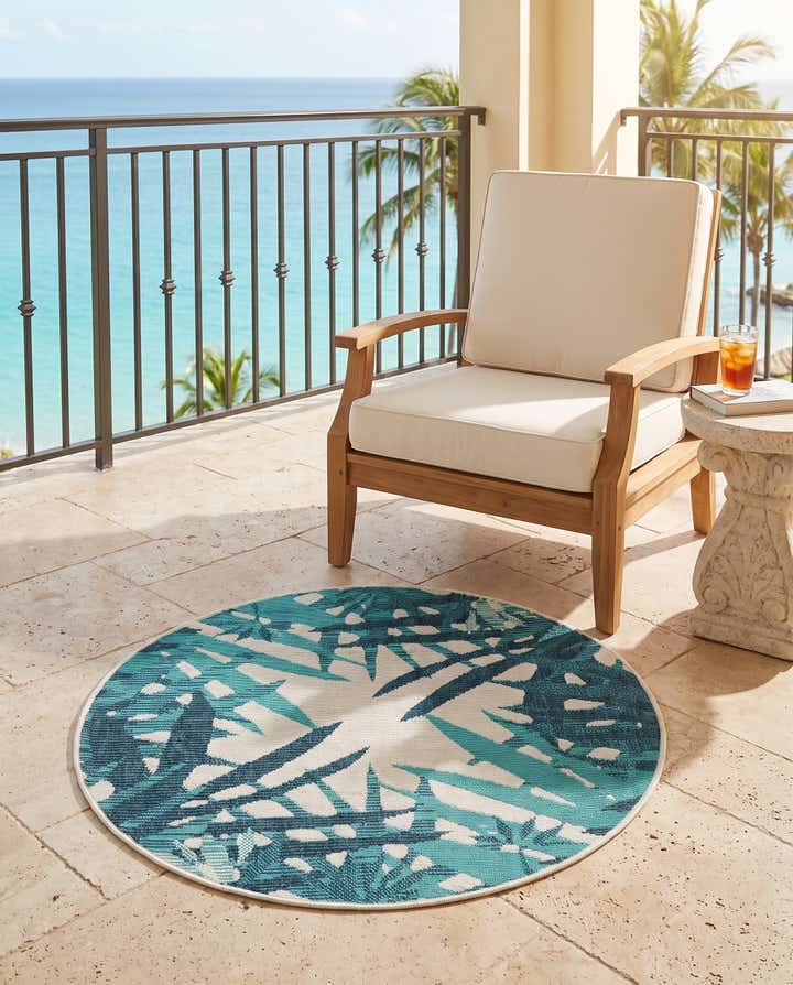 3' x 3' Easy-Clean Botanical Indoor / Outdoor Round Rug