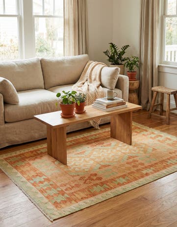 3' 2 x 5' 2 Hand Woven Kilim Waziri Wool Rug