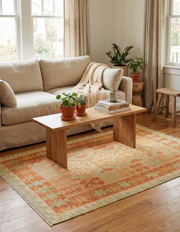 3' 2 x 5' 2 Hand Woven Kilim Waziri Wool Rug