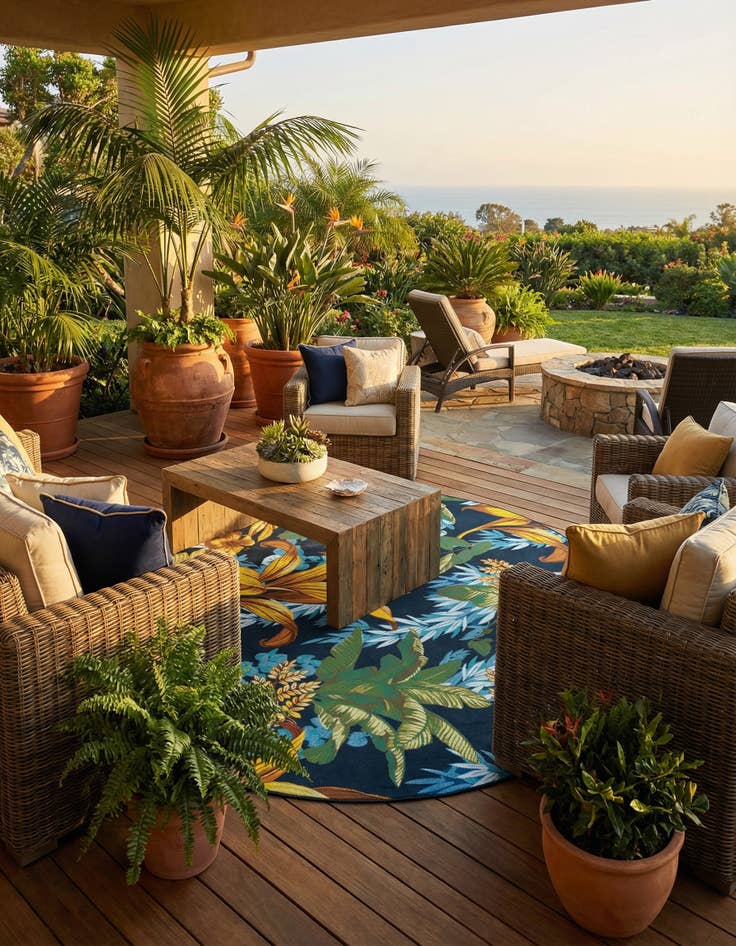 Detail image of 10' x 10'  Washable Botanical Indoor / Outdoor Round Rug