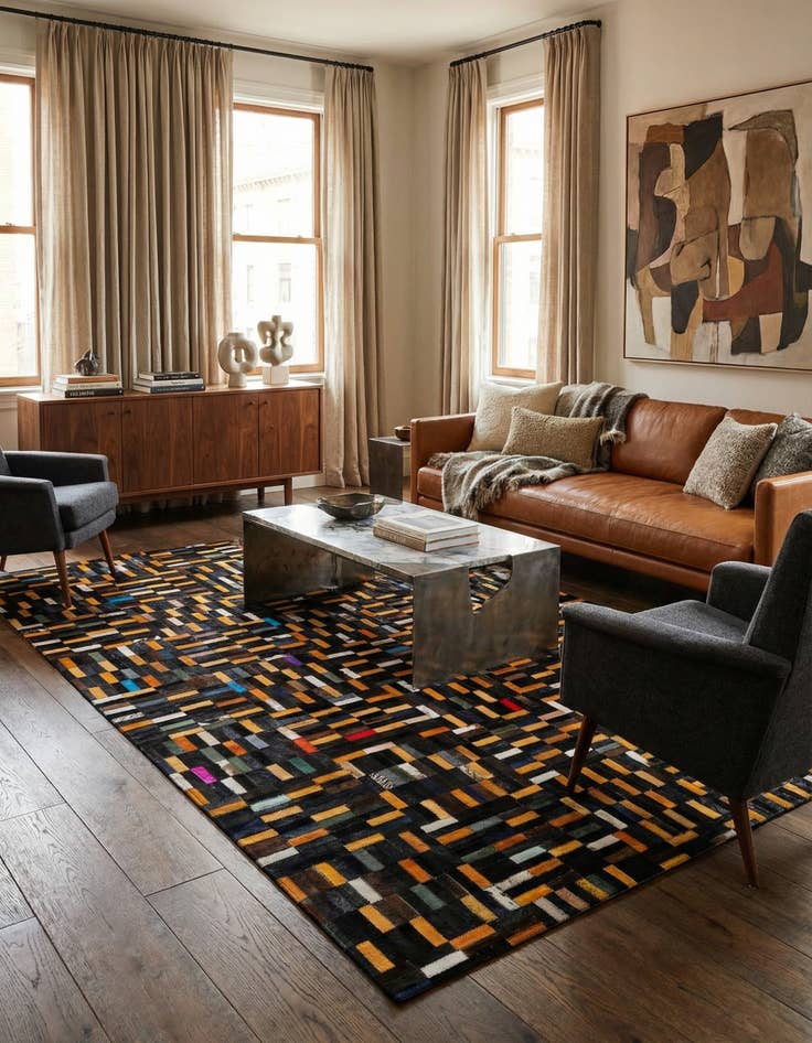 Detail image of  4' 11 x 7' 11 Cowhide - Patchwork Rug