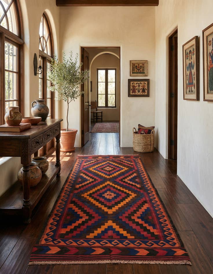 Detail image of  5' x 11' 6  Hand Woven Kilim Afghan Wool Runner Rug