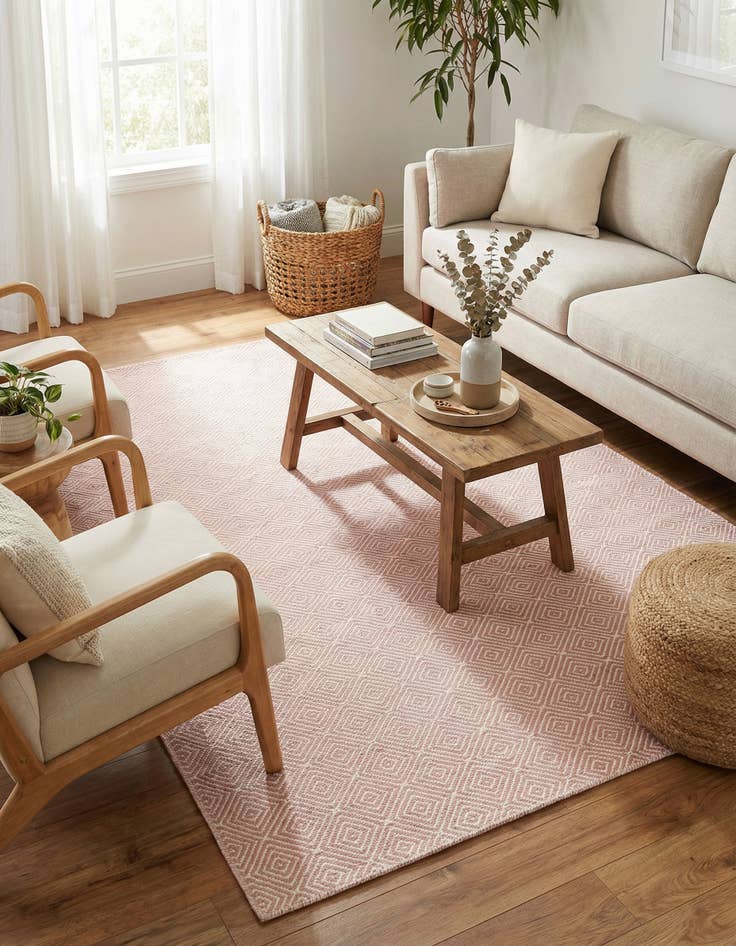 Detail image of  5' 1 x 8'  Hand Woven Geo Trellis Flatweave Rug