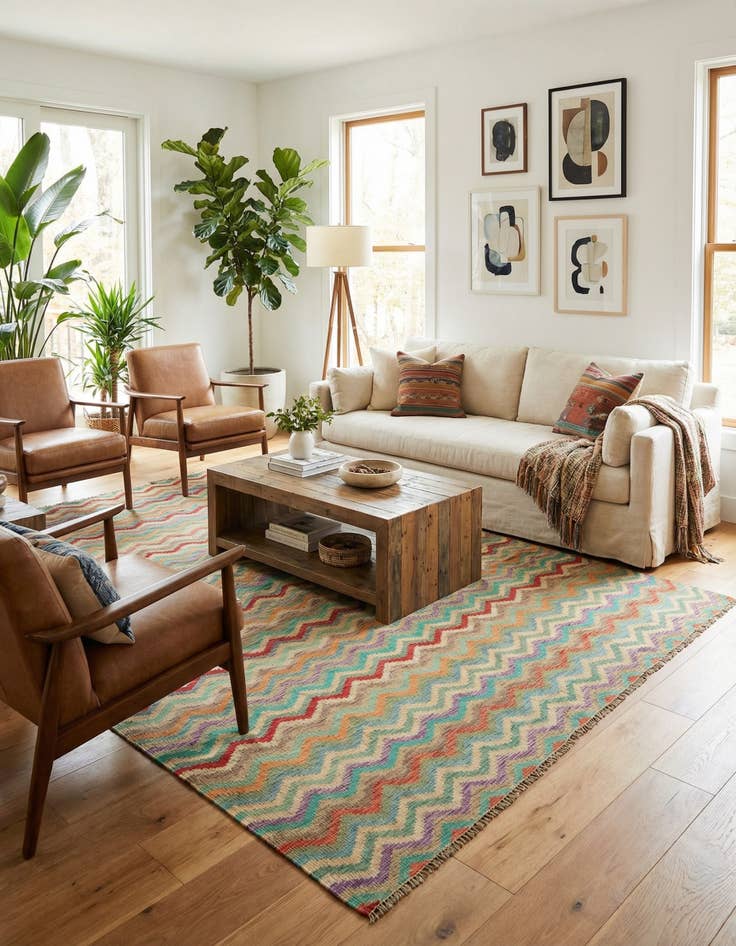 Detail image of 6' 7 x 9' 5  Hand Woven Kilim Modern Wool Rug