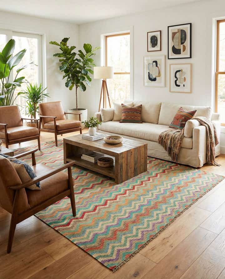 6' 7 x 9' 5 Hand Woven Kilim Modern Wool Rug