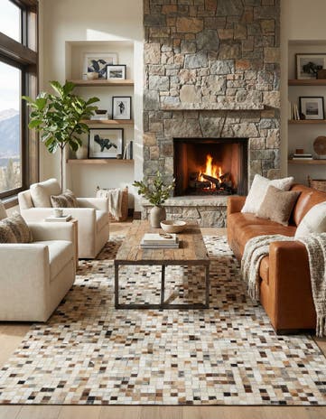 5' 2 x 8' 3 Cowhide Leather Rug