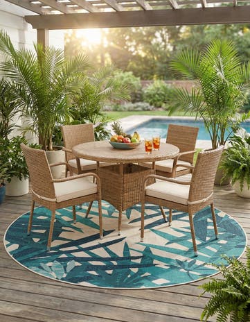 7' 10 x 7' 10 Easy-Clean Botanical Indoor / Outdoor Round Rug