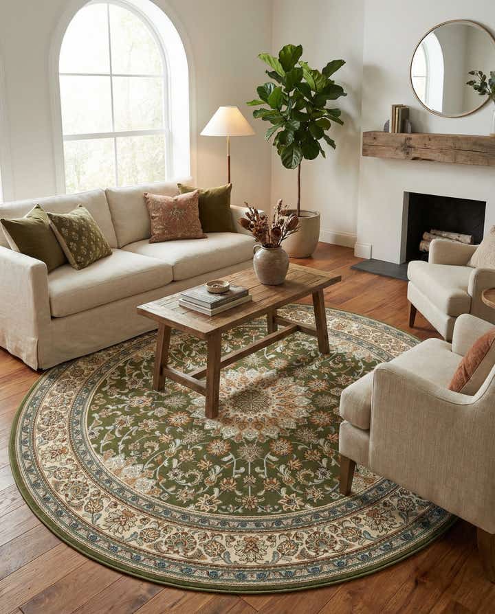 7' 10 x 7' 10 Easy-Clean Traditional Indoor / Outdoor Round Rug