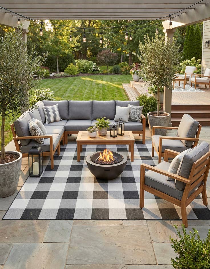 Detail image of 10' x 10'  Washable Checkered Indoor / Outdoor Square Rug