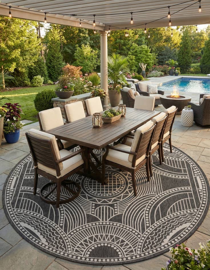 Detail image of 13' x 13'  Washable Traditional Indoor / Outdoor Round Rug