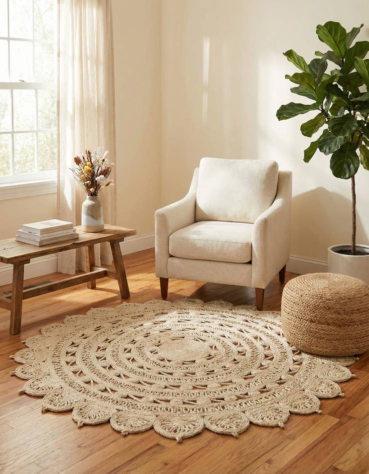 Detail image of  6' 1 x 6' 1  Hand Braided Jute Round Rug