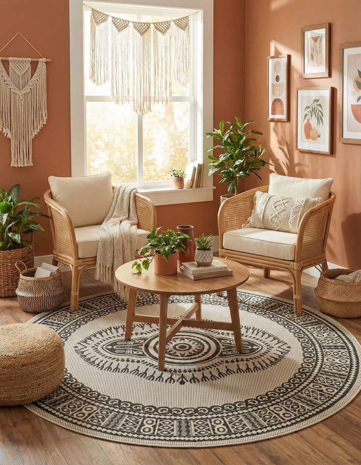 Detail image of 7' 10 x 7' 10  Washable Traditional Indoor / Outdoor Round Rug