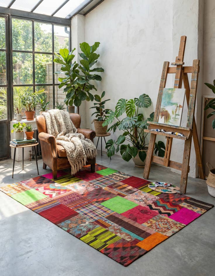 Detail image of 5' 4 x 7' 10  Hand Woven Kilim Patchwork Wool Rug