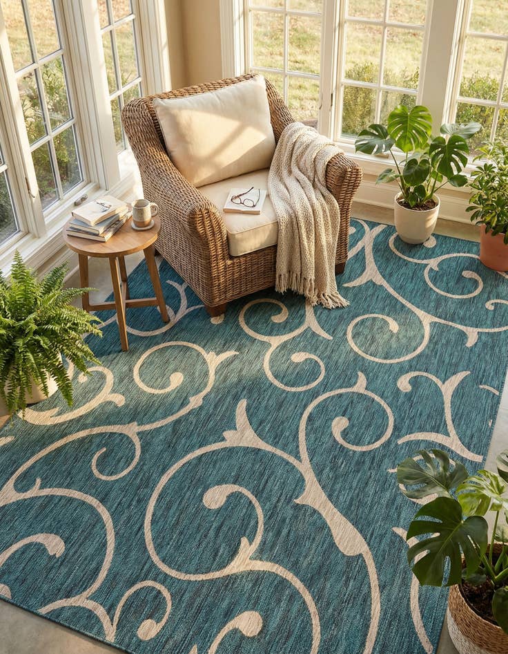 Detail image of 7' 10 x 11' Easy-Clean Botanical Indoor / Outdoor Rug