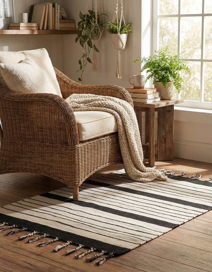 Detail image of  4' 1 x 6' 1  Hand Woven Chindi Cotton Rug