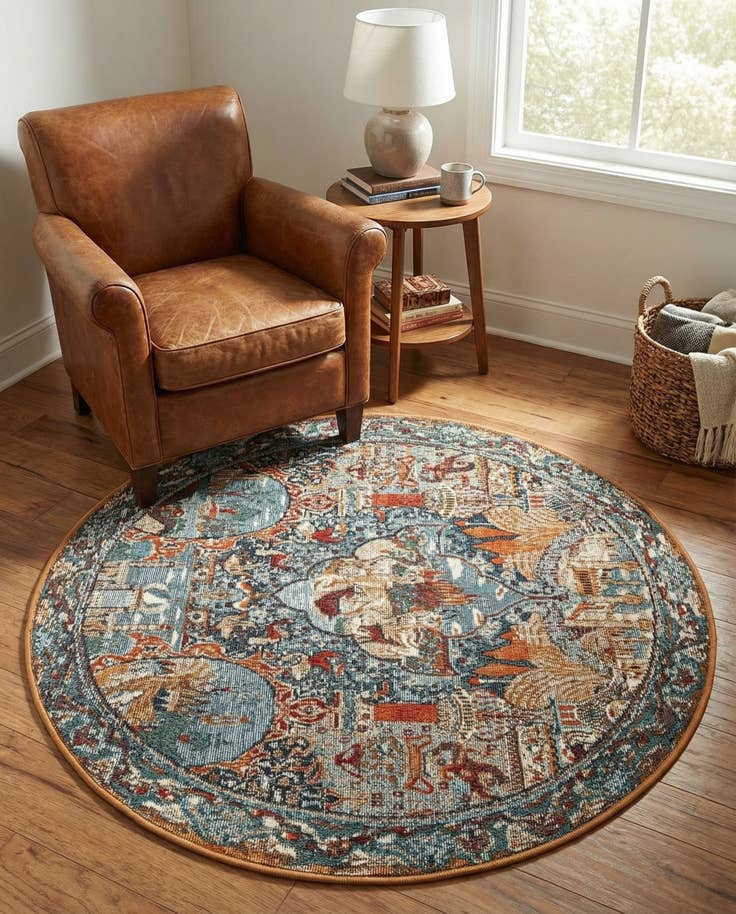 Detail image of 3' 3 x 3' 3 Easy-Clean Traditional Indoor / Outdoor Round Rug