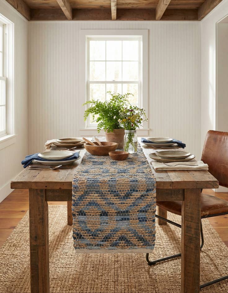 Detail image of  1' 2 x 4' 1  Hand Woven Chindi Jute Table Runner Rug