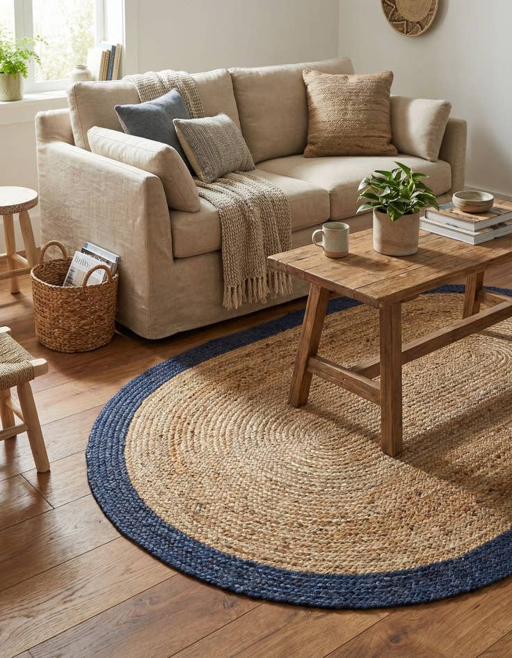 Detail image of 5' 1 x 8'  Hand Braided Jute Oval Rug