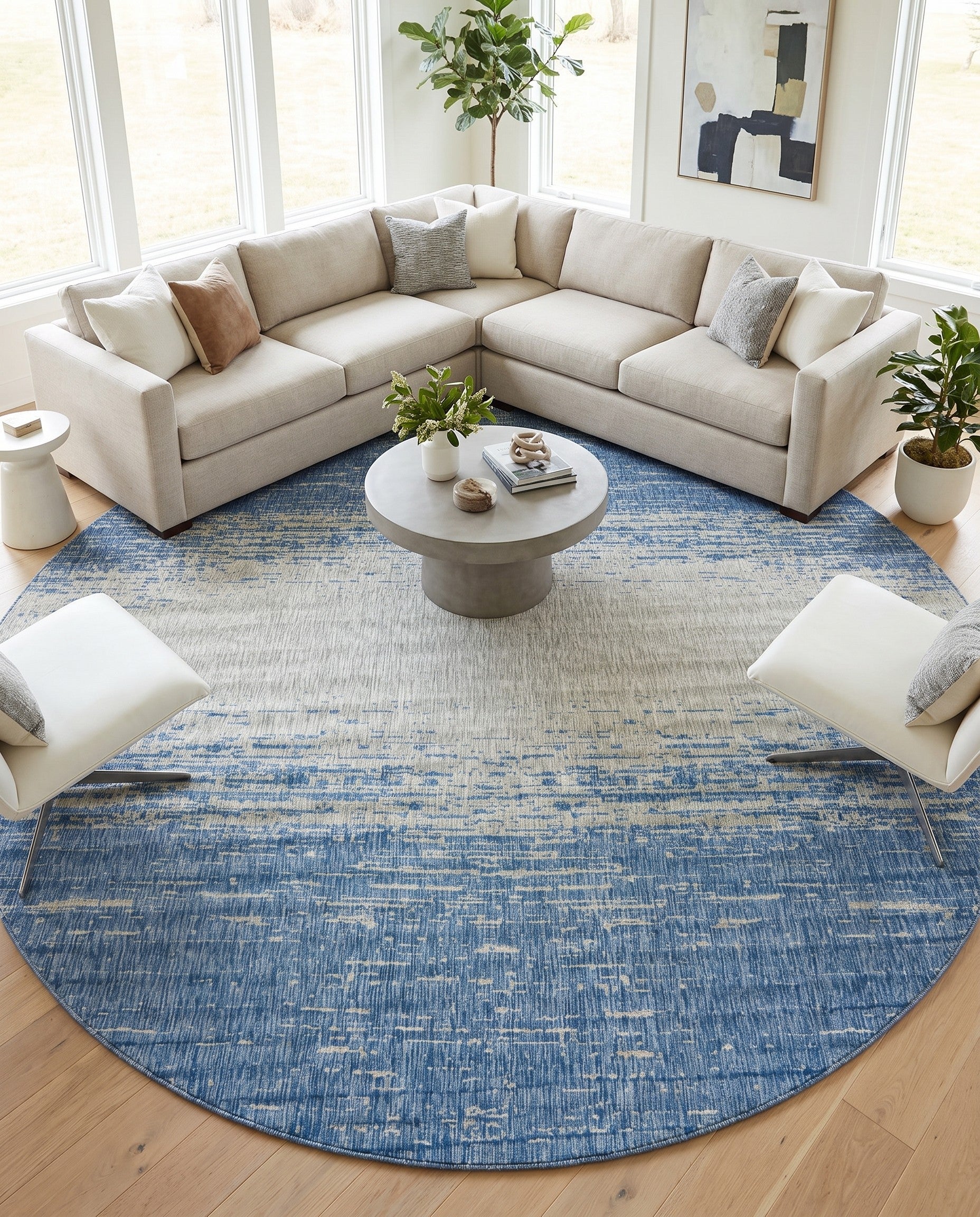 13' x 13' Easy-Clean Modern Indoor / Outdoor Round Rug