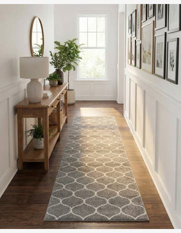 Light Gray Trellis Frieze Runner Rug