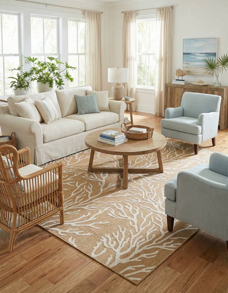 Detail image of 10' x 10'  Washable Coastal Indoor / Outdoor Square Rug