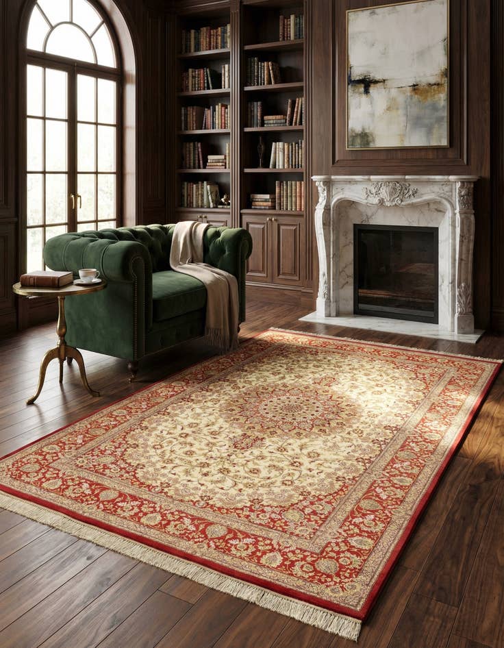 Detail image of  5' 2 x 8' Ghom Silk Rug