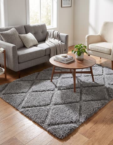 Dark Gray Lattice Shag Rug