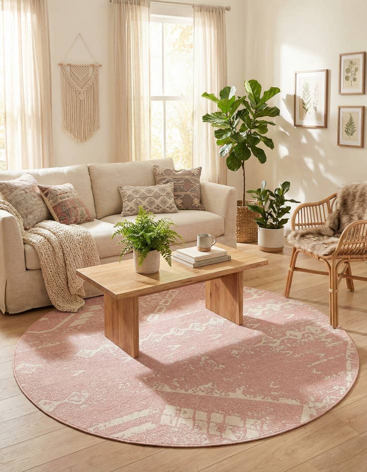 Detail image of 6' x 6'  Washable Bohemian Indoor / Outdoor Round Rug