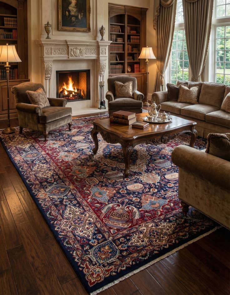 Detail image of 9' 4 x 13' 1  Hand Knotted Kashmar Persian Wool Rug