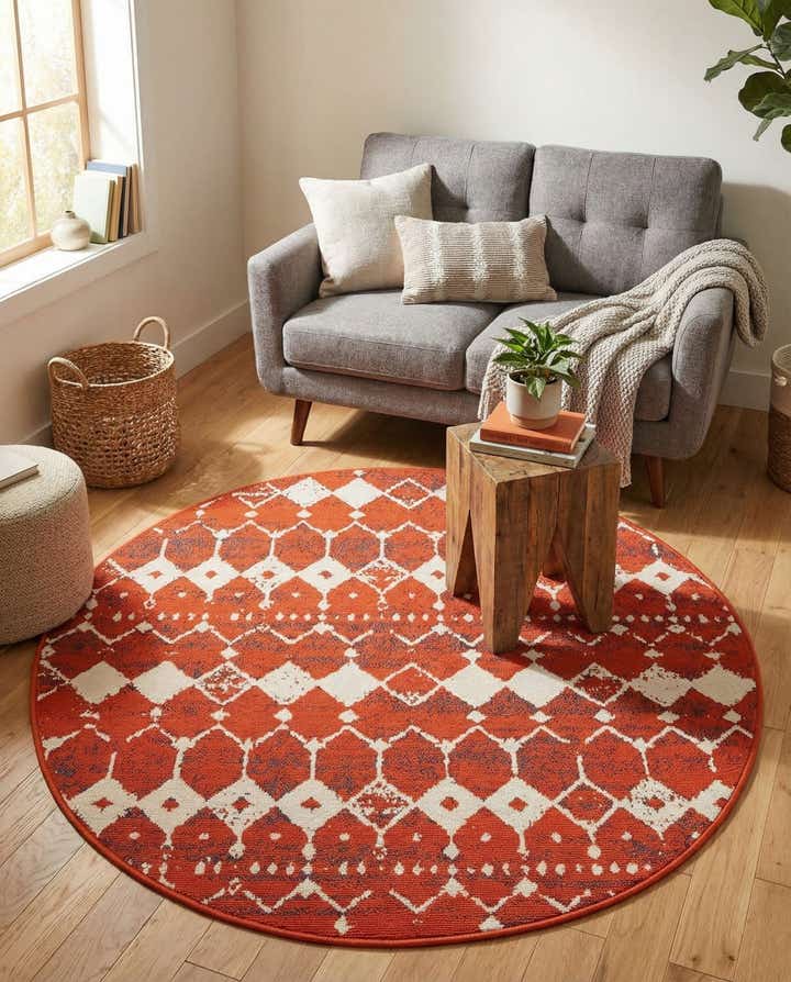 4' x 4' Easy-Clean Trellis Indoor / Outdoor Round Rug