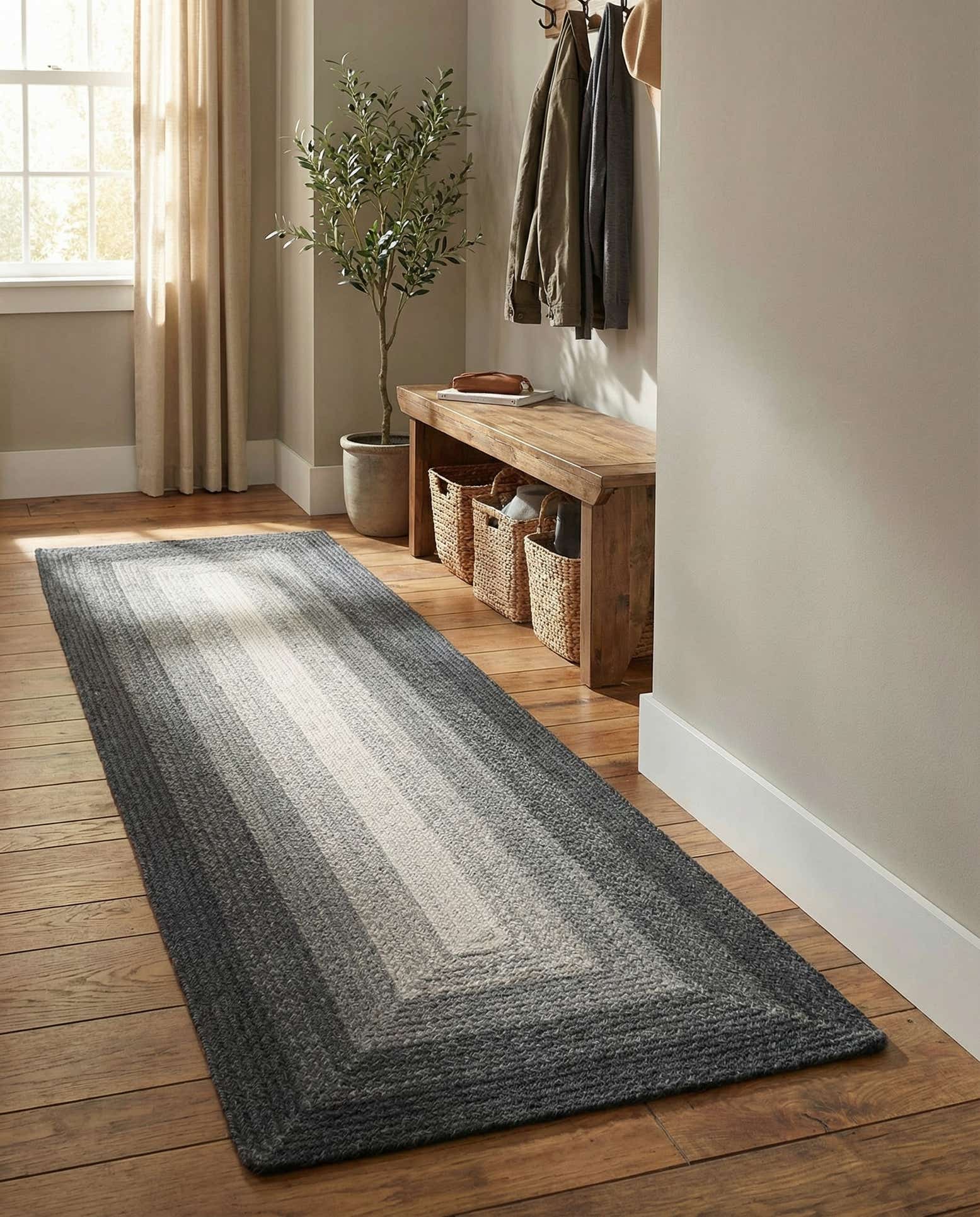 2' 7 x 8' Handmade Hand Braided Wool Runner Rug
