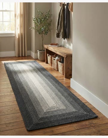 Gray Handmade Hand Braided Wool Runner Rug