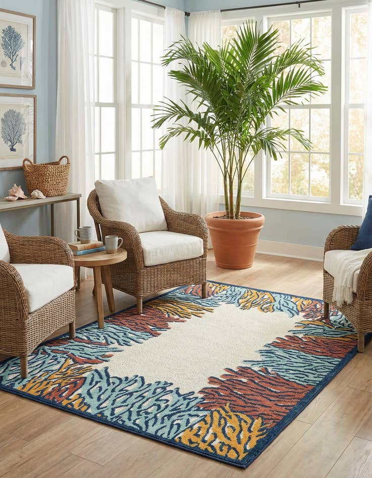 Detail image of 5' 3 x 8'  Washable Belize Indoor / Outdoor Rug
