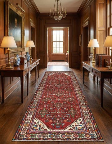 3' 10 x 10' 3 Hand Knotted Hossainabad Persian Wool Runner Rug