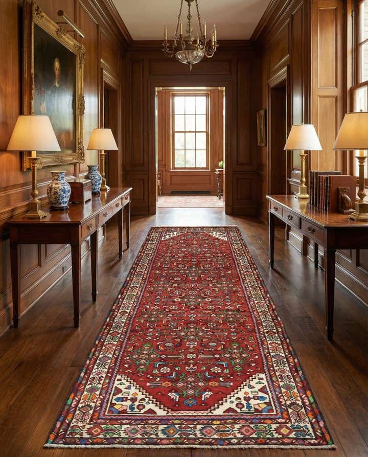 3' 10 x 10' 3 Hand Knotted Hossainabad Persian Wool Runner Rug