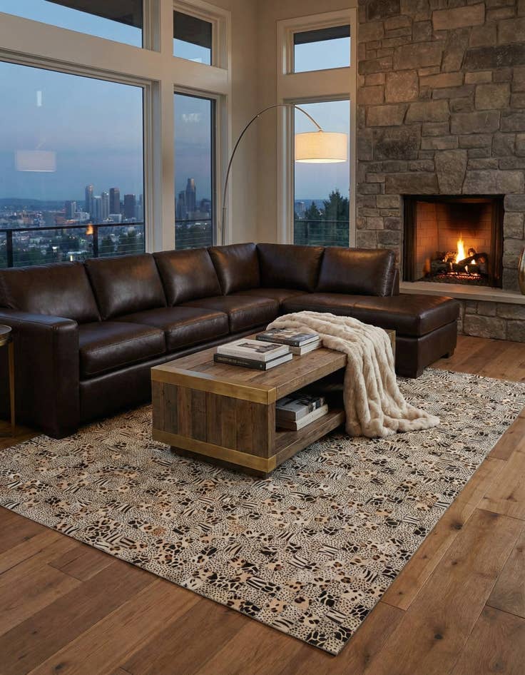 Detail image of 5' 1 x 8' Cowhide Leather Rug