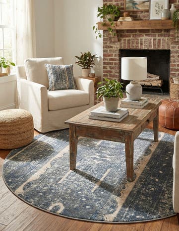 Blue Oregon Round Rug